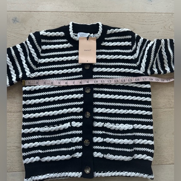 NWT La Ligne Braid Stripe Cardigan S black cream - Picture 8 of 10